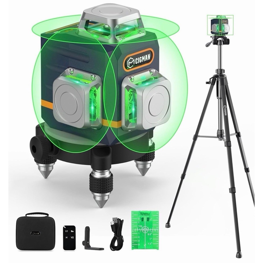 CIGMAN 3D Laser Level with Tripod,Remote Control,Compact Design,4000mAh Green
